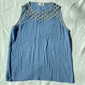 THML Blue Embellished Sleeveless Tank Top